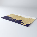 Modern navy blue white faux gold glitter brushstrokes Rug Gallery Image 3