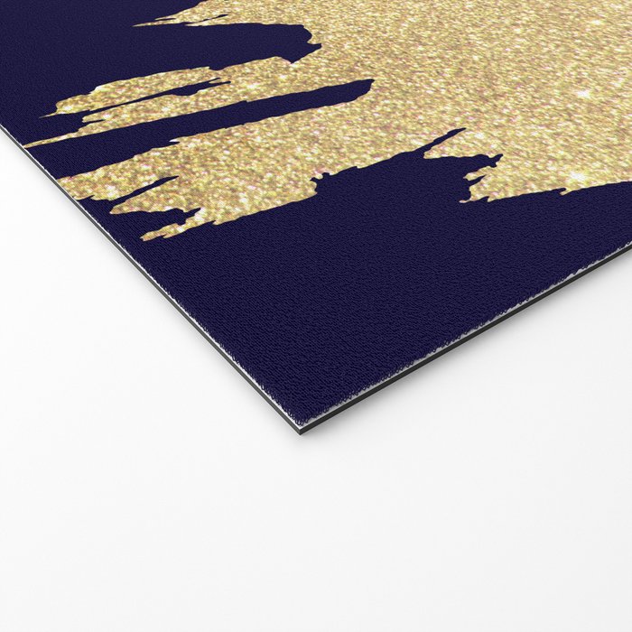 Modern navy blue white faux gold glitter brushstrokes Welcome Mat Gallery Image 2