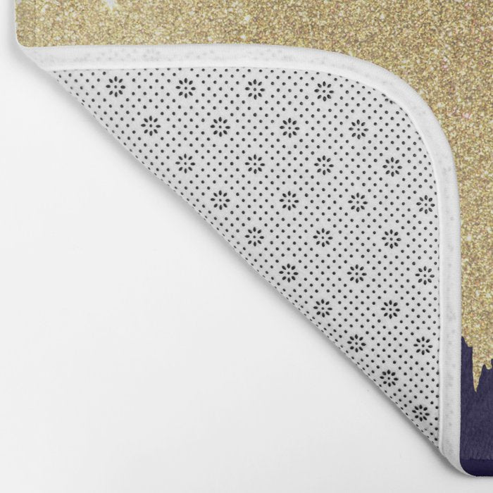 Modern navy blue white faux gold glitter brushstrokes Bath Mat Gallery Image 2