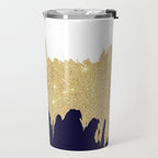 Modern navy blue white faux gold glitter brushstrokes Travel Mug Gallery Image 2
