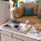 Modern navy blue white faux gold glitter brushstrokes Serving Tray Gallery Image 2