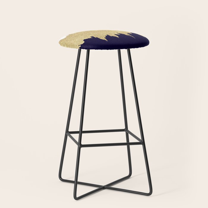 Modern navy blue white faux gold glitter brushstrokes Stool Gallery Image 1