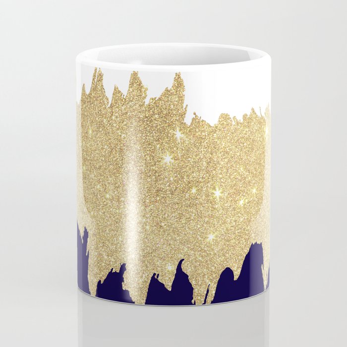 Modern navy blue white faux gold glitter brushstrokes Coffee Mug Gallery Image 4