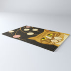 Japanese Cat Cubism Woodblock Print Cherry Blossom Midcentury Modern Rug Gallery Image 3