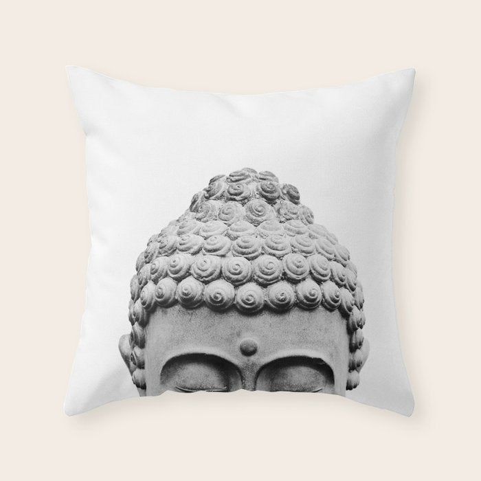 Shy Buddha - Black and White Photography Throw Pillow Gallery Image 6