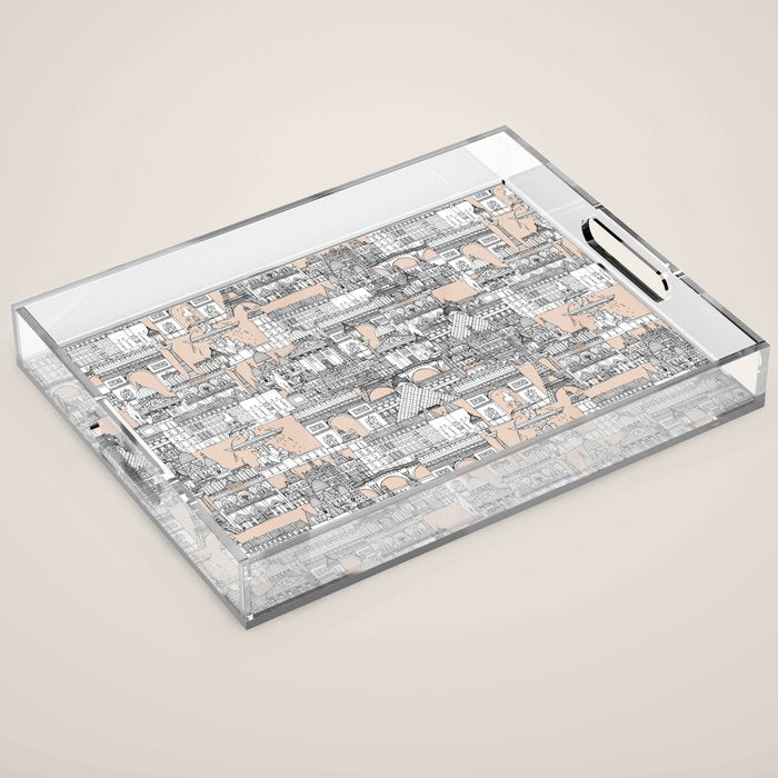 Paris toile sugar pink Acrylic Tray Gallery Image 1