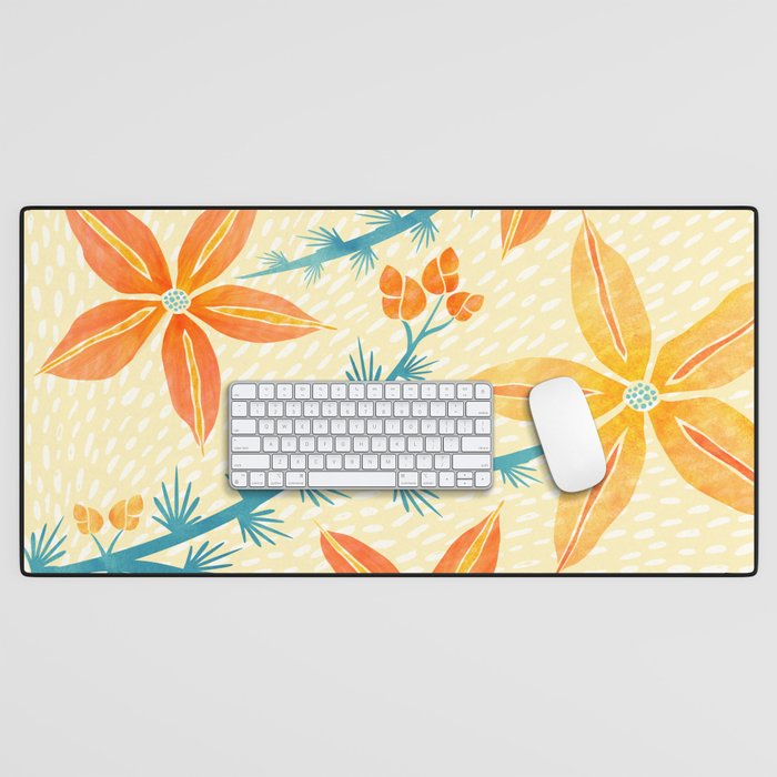 Vintage Tropical Flower Print Desk Mat Gallery Image 1