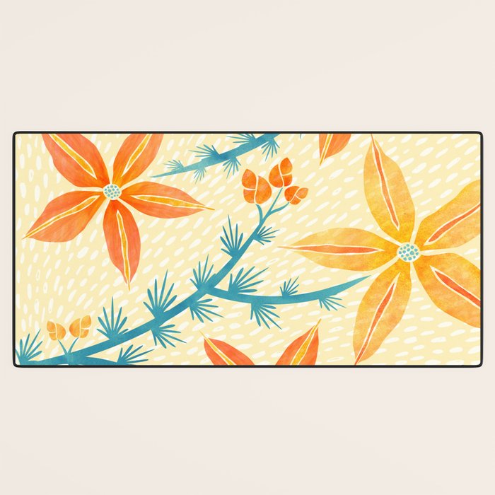 Vintage Tropical Flower Print Desk Mat Gallery Image 3