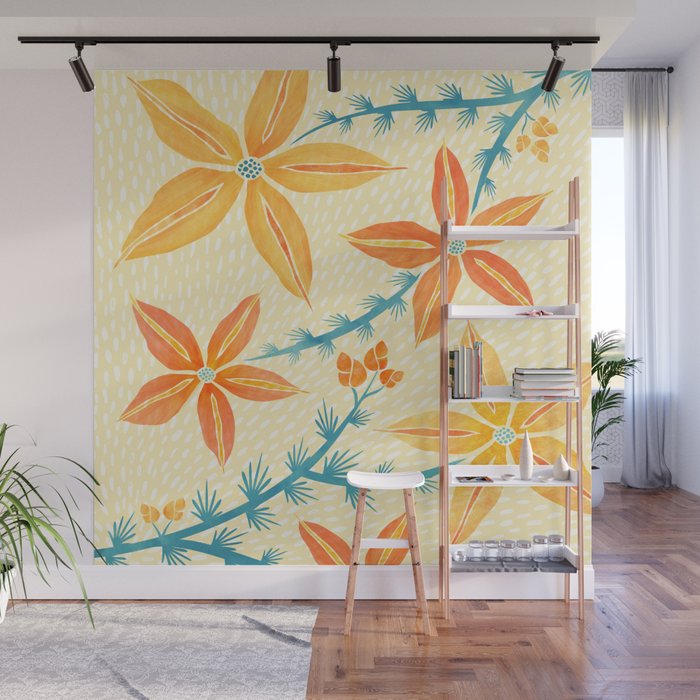 Vintage Tropical Flower Print Wall Mural Gallery Image 1