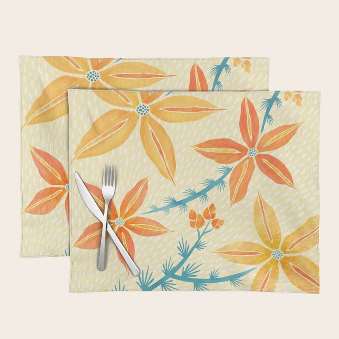 Vintage Tropical Flower Print Placemat Gallery Image 1