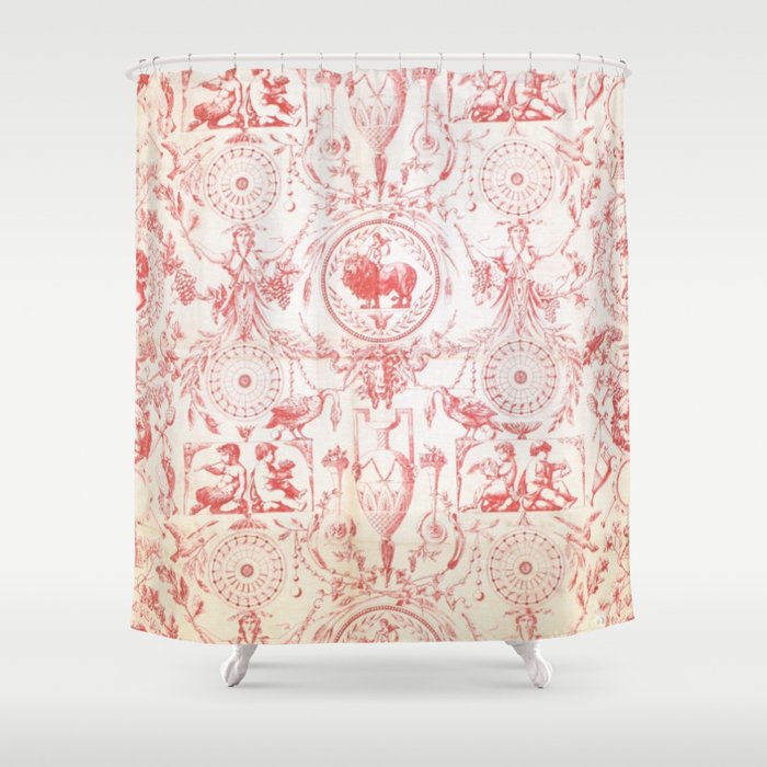 Antique 1900 Neoclassical French Chateau Toile de Jouy Shower Curtain Gallery Image 1