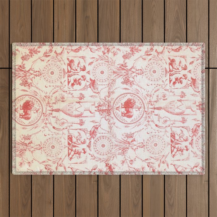 Antique 1900 Neoclassical French Chateau Toile de Jouy Outdoor Rug Gallery Image 1