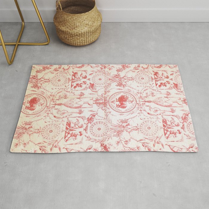Antique 1900 Neoclassical French Chateau Toile de Jouy Rug Gallery Image 1