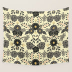 Gray, Black, Cream, Yellow & Red Sophisticated Floral Pattern Wall Tapestry Gallery Image 4
