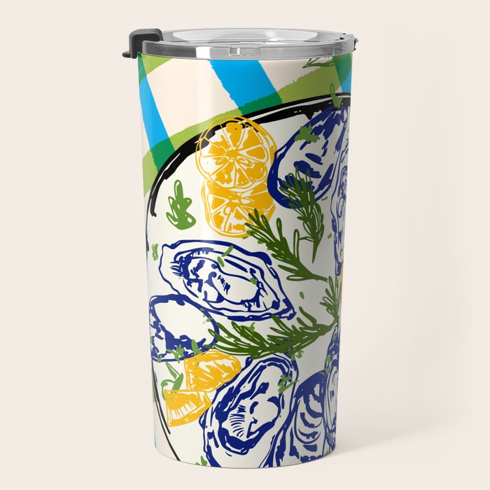 Oysters on Plate with Lemon - Coastal Checkered Travel Mug Gallery Image 3