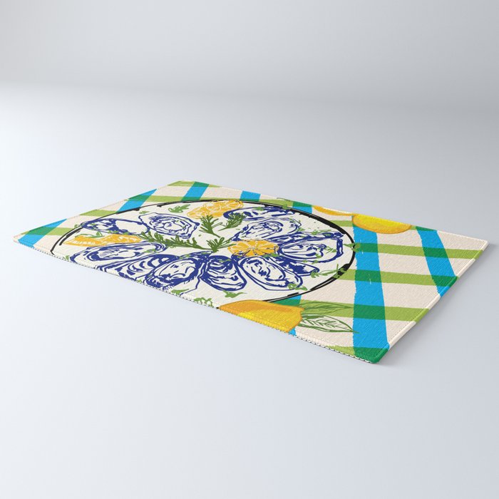 Oysters on Plate with Lemon - Coastal Checkered Rug Gallery Image 3