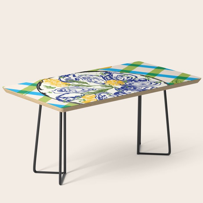Oysters on Plate with Lemon - Coastal Checkered Coffee Table Gallery Image 1