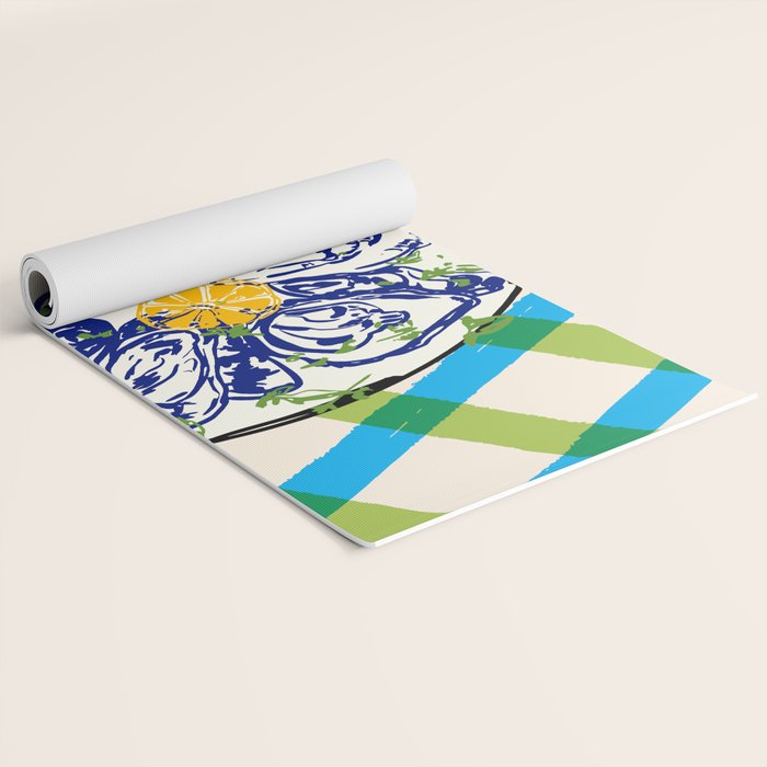 Oysters on Plate with Lemon - Coastal Checkered Yoga Mat Gallery Image 2