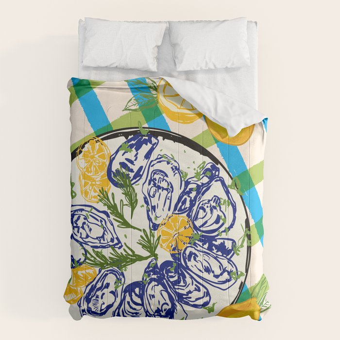 Oysters on Plate with Lemon - Coastal Checkered Comforter Gallery Image 6