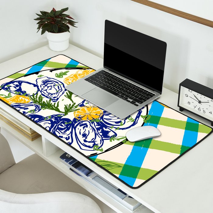 Oysters on Plate with Lemon - Coastal Checkered Desk Mat Gallery Image 2