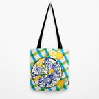 Oysters on Plate with Lemon - Coastal Checkered Tote Bag Gallery Image 2