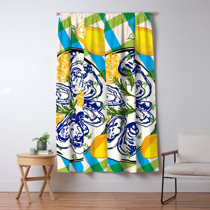Oysters on Plate with Lemon - Coastal Checkered Window Curtain Gallery Image 5