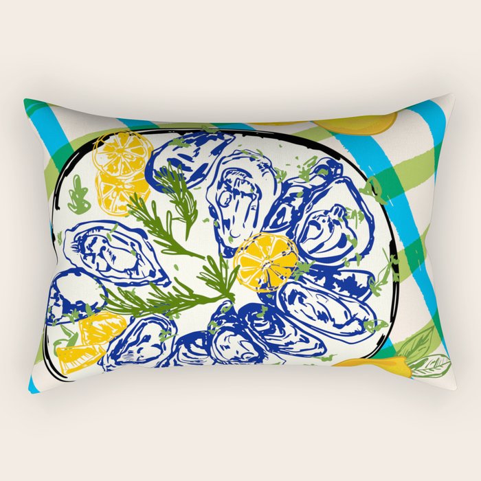 Oysters on Plate with Lemon - Coastal Checkered Rectangular Pillow Gallery Image 2