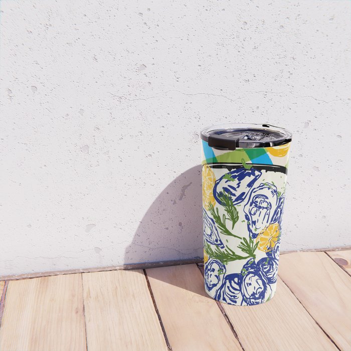 Oysters on Plate with Lemon - Coastal Checkered Travel Mug Gallery Image 4