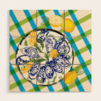 Oysters on Plate with Lemon - Coastal Checkered Wood Wall Art Gallery Image 1