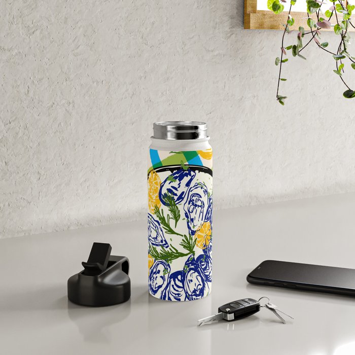 Oysters on Plate with Lemon - Coastal Checkered Water Bottle Gallery Image 4