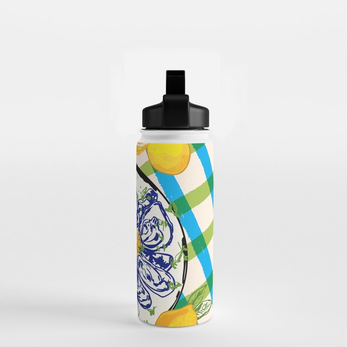 Oysters on Plate with Lemon - Coastal Checkered Water Bottle Gallery Image 2