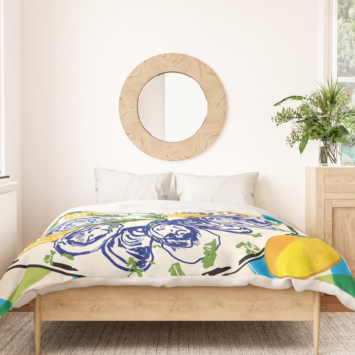 Oysters on Plate with Lemon - Coastal Checkered Duvet Cover Gallery Image 3