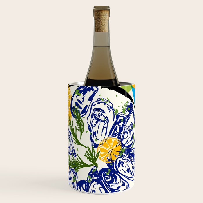 Oysters on Plate with Lemon - Coastal Checkered Wine Chiller Gallery Image 1