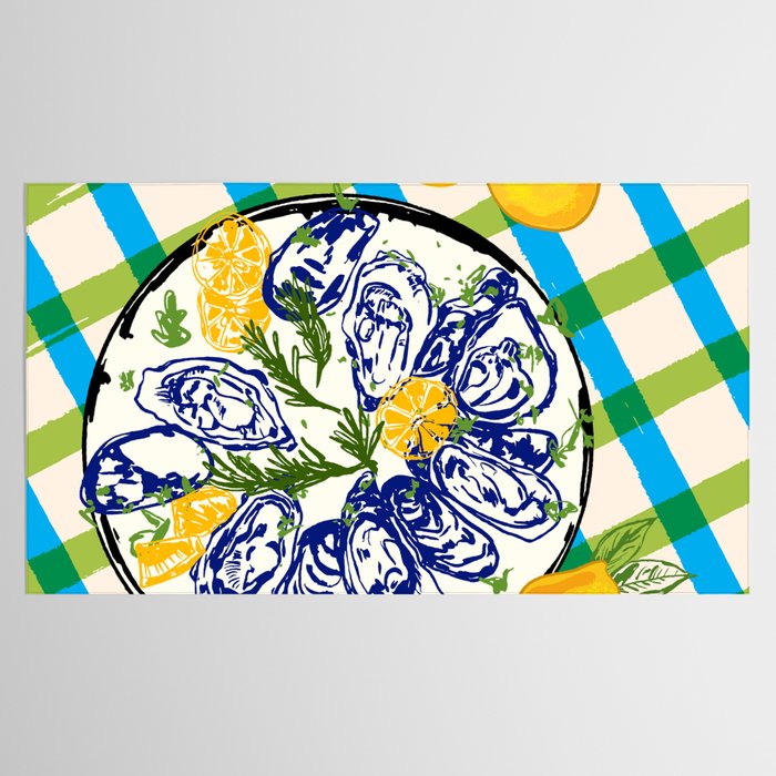 Oysters on Plate with Lemon - Coastal Checkered Tablecloth Gallery Image 2