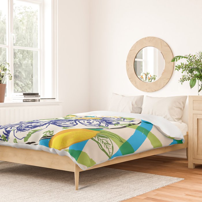 Oysters on Plate with Lemon - Coastal Checkered Duvet Cover Gallery Image 2