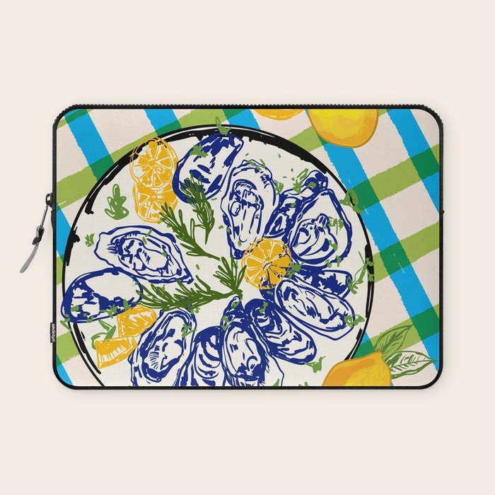 Oysters on Plate with Lemon - Coastal Checkered Laptop Sleeve Gallery Image 1