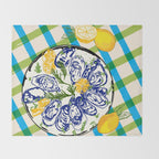 Oysters on Plate with Lemon - Coastal Checkered Throw Blanket Gallery Image 2