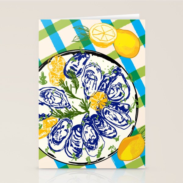 Oysters on Plate with Lemon - Coastal Checkered Stationery Card Gallery Image 2