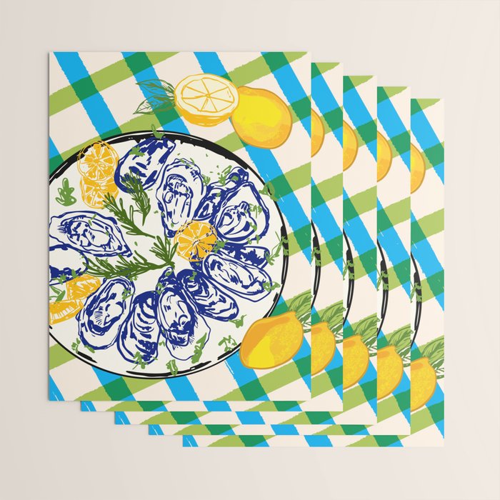 Oysters on Plate with Lemon - Coastal Checkered Wrapping Paper Gallery Image 3