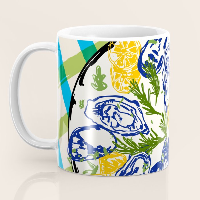 Oysters on Plate with Lemon - Coastal Checkered Coffee Mug Gallery Image 3