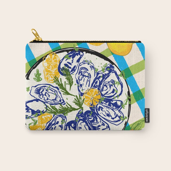 Oysters on Plate with Lemon - Coastal Checkered Carry All Pouch Gallery Image 1