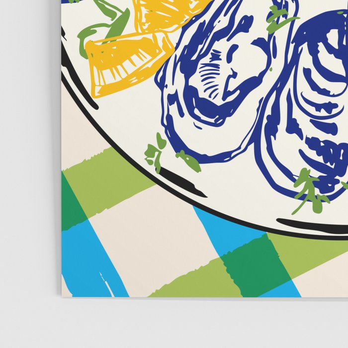 Oysters on Plate with Lemon - Coastal Checkered Poster Gallery Image 3