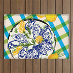 Oysters on Plate with Lemon - Coastal Checkered Outdoor Rug Gallery Image 1