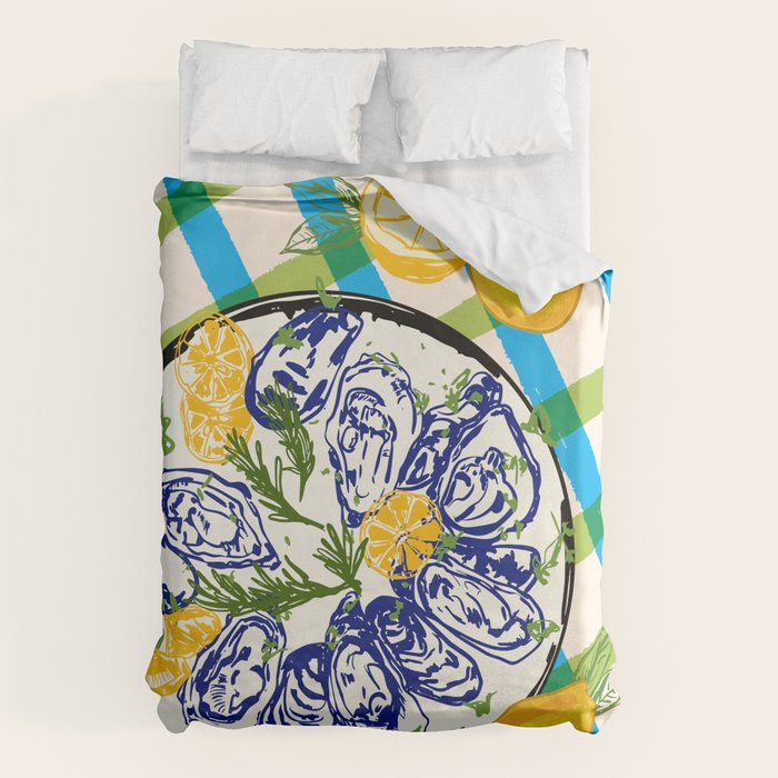 Oysters on Plate with Lemon - Coastal Checkered Duvet Cover Gallery Image 6
