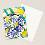 Oysters on Plate with Lemon - Coastal Checkered Stationery Card Gallery Image 2