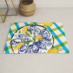 Oysters on Plate with Lemon - Coastal Checkered Rug Gallery Image 1