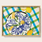 Oysters on Plate with Lemon - Coastal Checkered Serving Tray Gallery Image 1