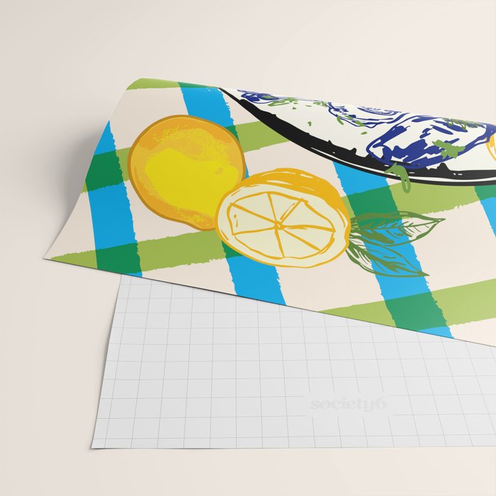 Oysters on Plate with Lemon - Coastal Checkered Wrapping Paper Gallery Image 2