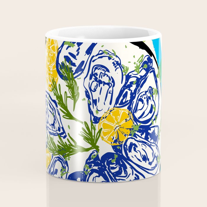 Oysters on Plate with Lemon - Coastal Checkered Coffee Mug Gallery Image 4