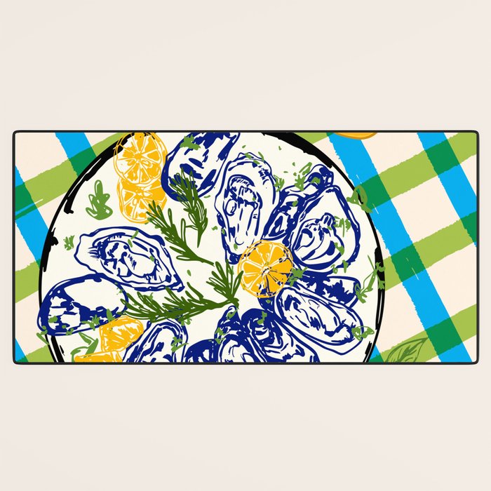 Oysters on Plate with Lemon - Coastal Checkered Desk Mat Gallery Image 3